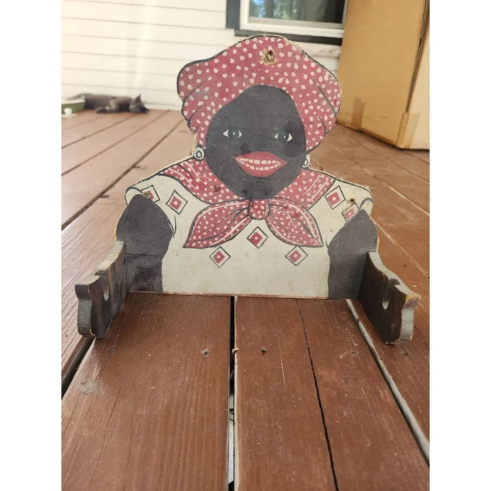 Antique Mammy Wooden Paper Towel Holder RARE